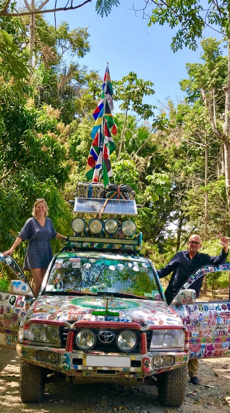 Travel vehicle on a forest road in Ethiopia